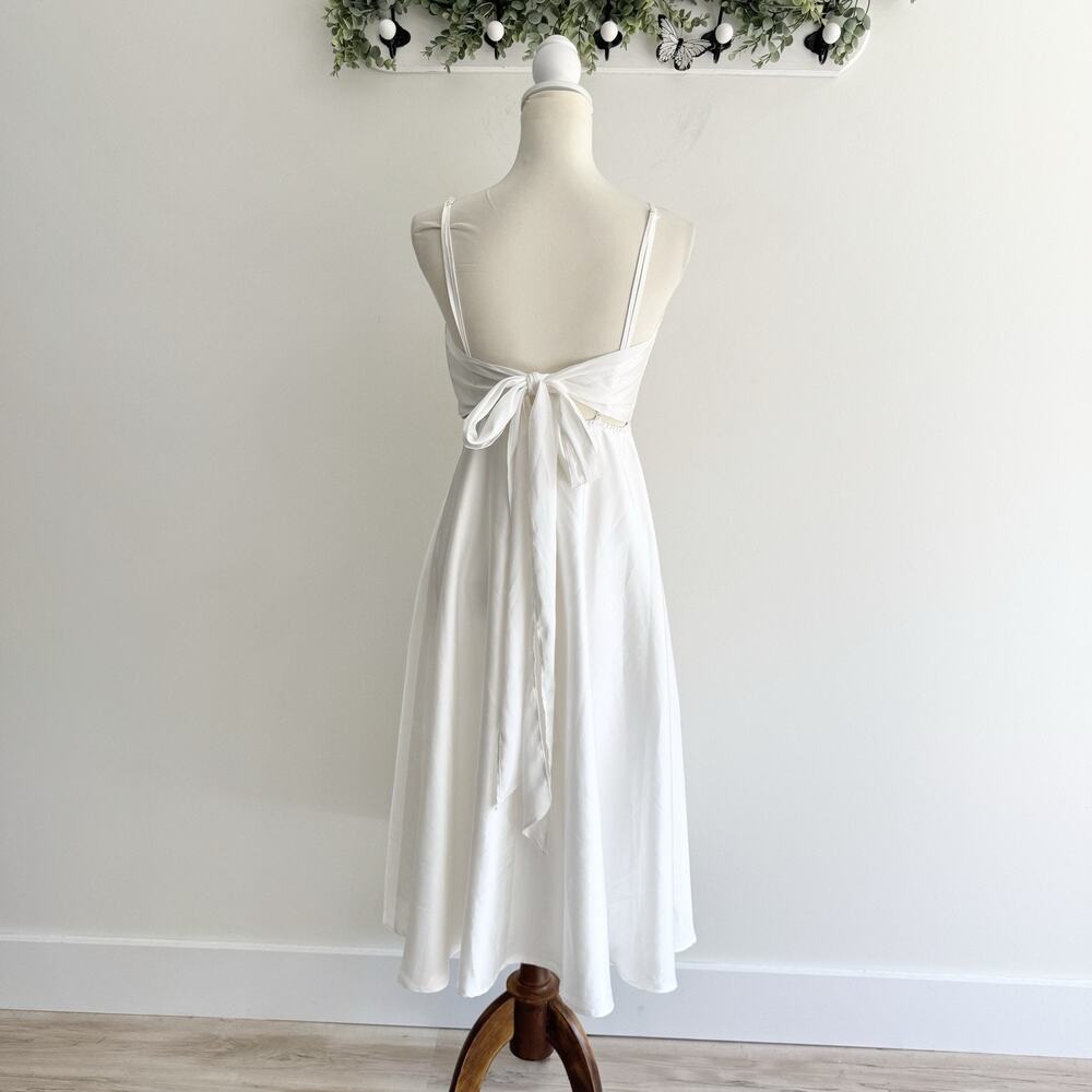 Maniju White Satin Midi Dress Wedding Party Formal Medium - Picture 5 of 5